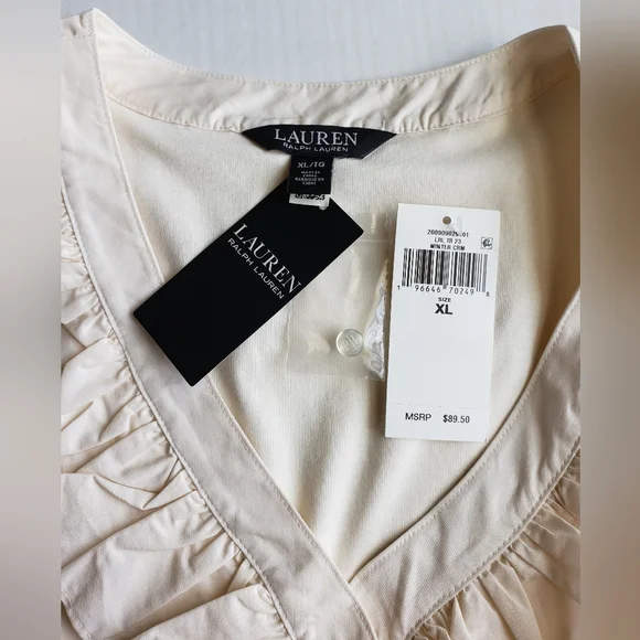 Lauren Ralph Lauren Women's Ruffle-Trim Cotton Sleeveless Top - XL -Winter Cream - Picture 6 of 7